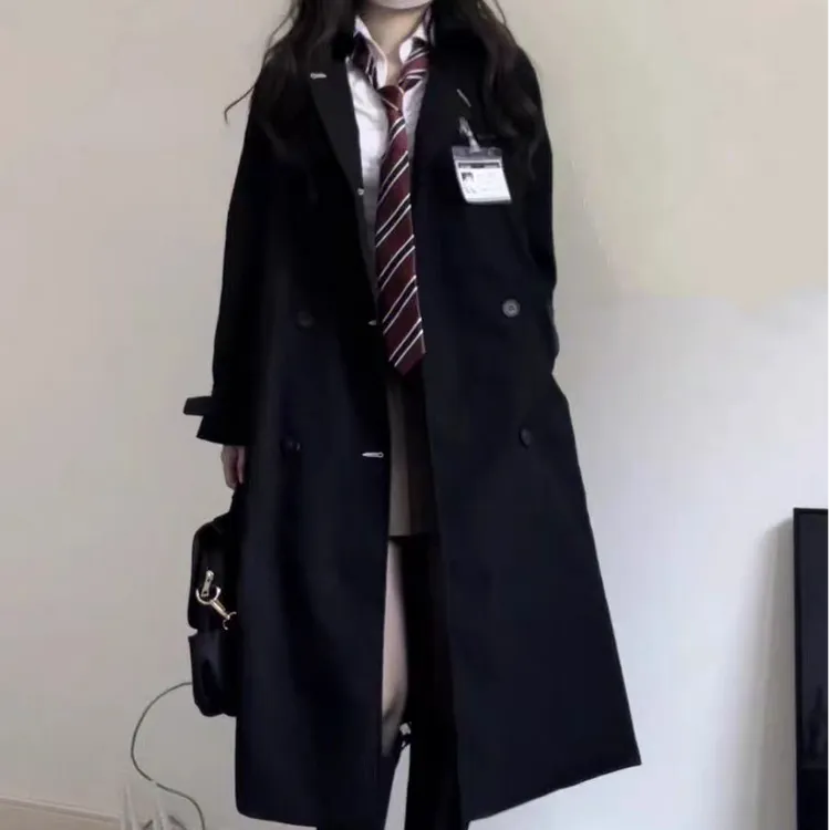 黑色风衣外套女春秋2025新款高级感学院风小个子中长款jk大衣外套