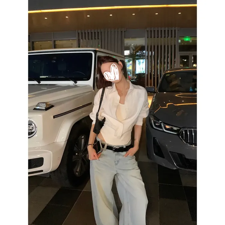 修身假两件连体衬衫夏季法式薄款收腰显瘦百搭别致外穿衬衣女装潮