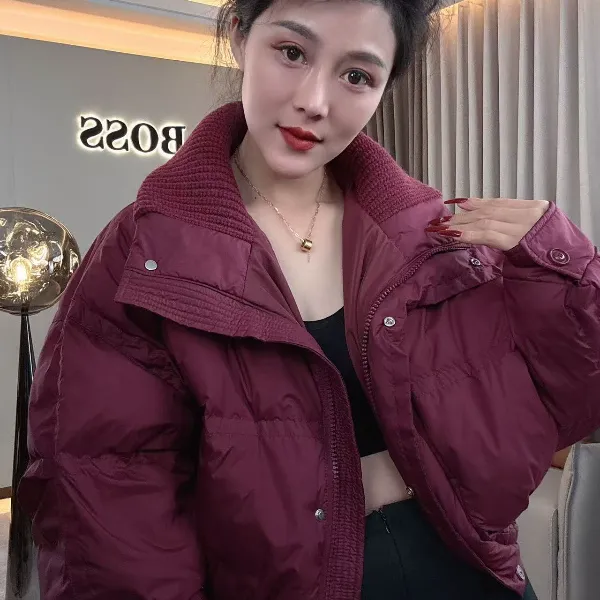 【耿老板2019#S】针织领设计时尚洋气短面包服安心绒白鸭绒羽绒服