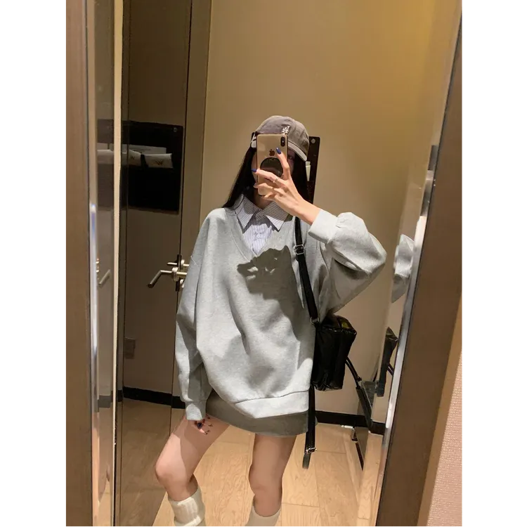 假两件长袖薄款设计感卫衣B1356