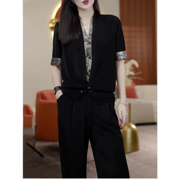 高级感轻奢时尚套装女2025夏季新款高档洋气减龄显瘦衬衫+长裤