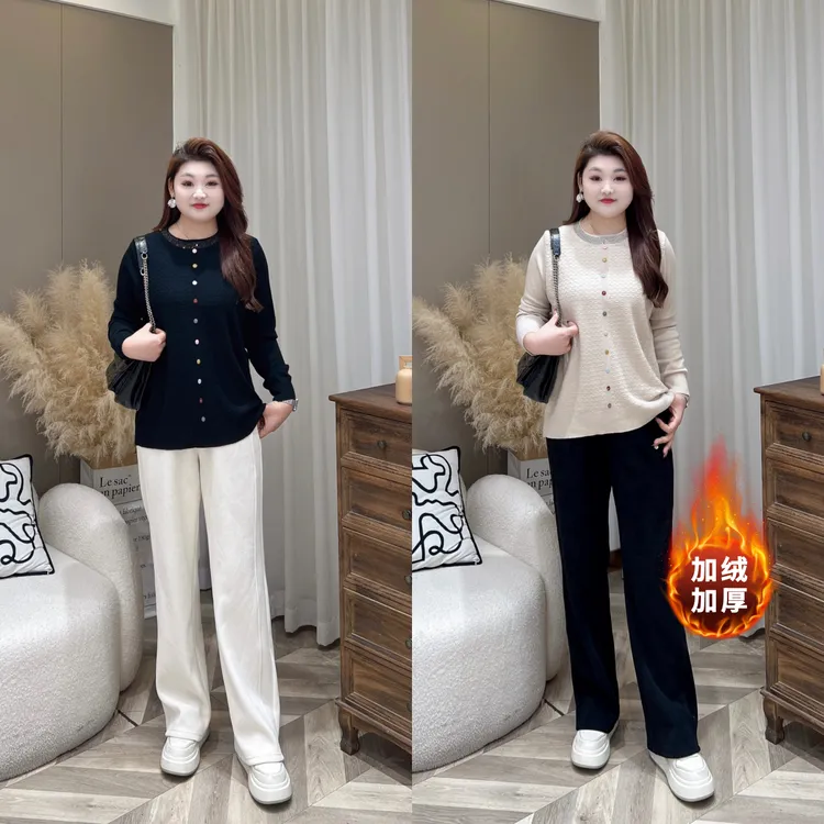 【上新裤子】PMM81525秋冬新款高腰显瘦直筒宽松阔腿大码女装休闲裤