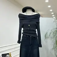 【倾柔落肩】别致设计感纯欲风修身显瘦上衣-8701