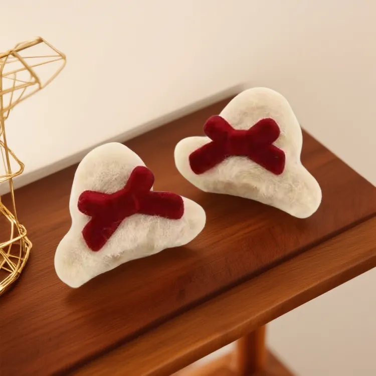 发夹高级感秋冬红色蝴蝶结毛绒小抓夹女前额侧边刘海碎简约抓夹