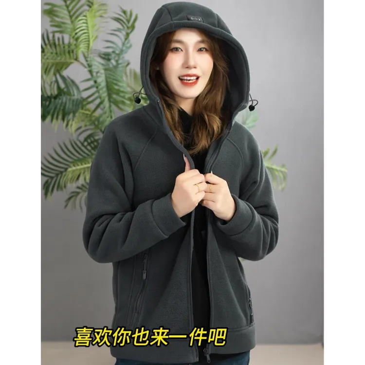 2025冬季新款3D裁剪摇粒绒一体加厚连帽休闲国潮百搭男女同款外套