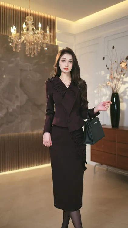 罗曼定制  原创设计修身时尚套装秋季收腰显瘦衬衫裙子连衣裙套装