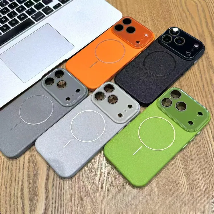 适用17/16/15荔枝皮纹磁吸无线充PC水晶护镜手机壳