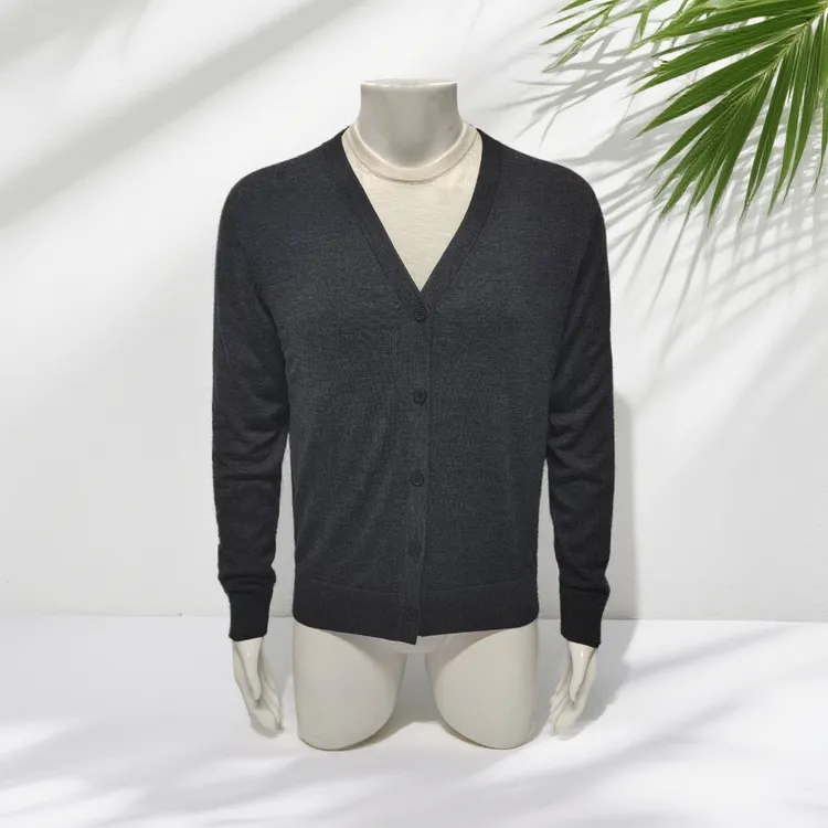 100%纯羊毛衫男士春秋款V领商务休闲基础百搭保暖毛衣男羊毛开衫