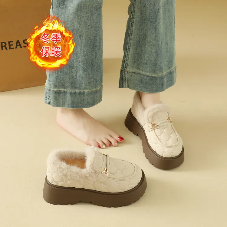 加绒孕妇勃肯鞋女鞋冬季一脚蹬懒人毛毛鞋软底保暖雪地靴厚底棉鞋