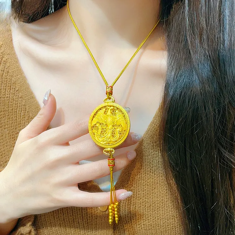 铜合金吊坠 黄金色镂空花丝凤凰于飞香囊金凤吊坠女流苏毛衣链