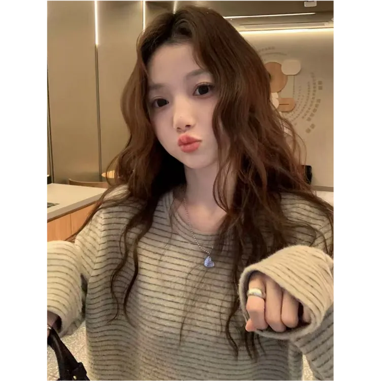 韩系高货兔毛绒软糯亲肤打底衫女2025秋加厚新款宽松外穿内搭上衣