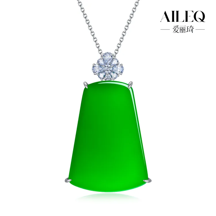 AILEQ925银天然玉髓绿福气平安无事牌吊坠欧若风项链明星同款饰品