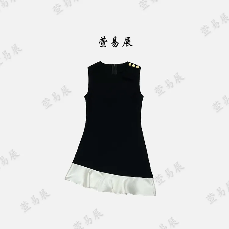 萱易展-“黑曜鱼尾”时尚百搭撞色斜切无袖连衣裙YN-QZ041701