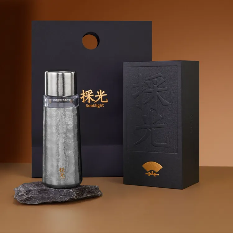 採光seeklight纯钛磁吸焖泡杯带独立茶仓和机械温显400ml