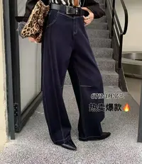 02122   张十柒服饰中腰明线普洗有型弯刀裤丹宁蓝
