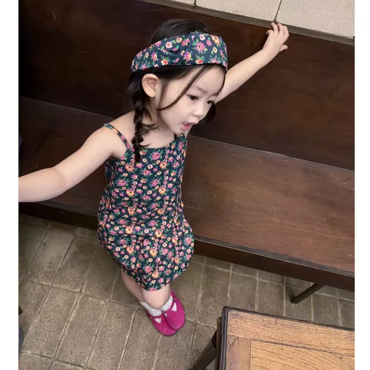 壹妈韩版童装女童夏季连衣裙洋气儿童甜美小女孩度假风碎花吊带裙