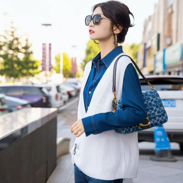 阿玛施AMASS【凹造型单品】女士春秋大V领针织宽松马甲5399678