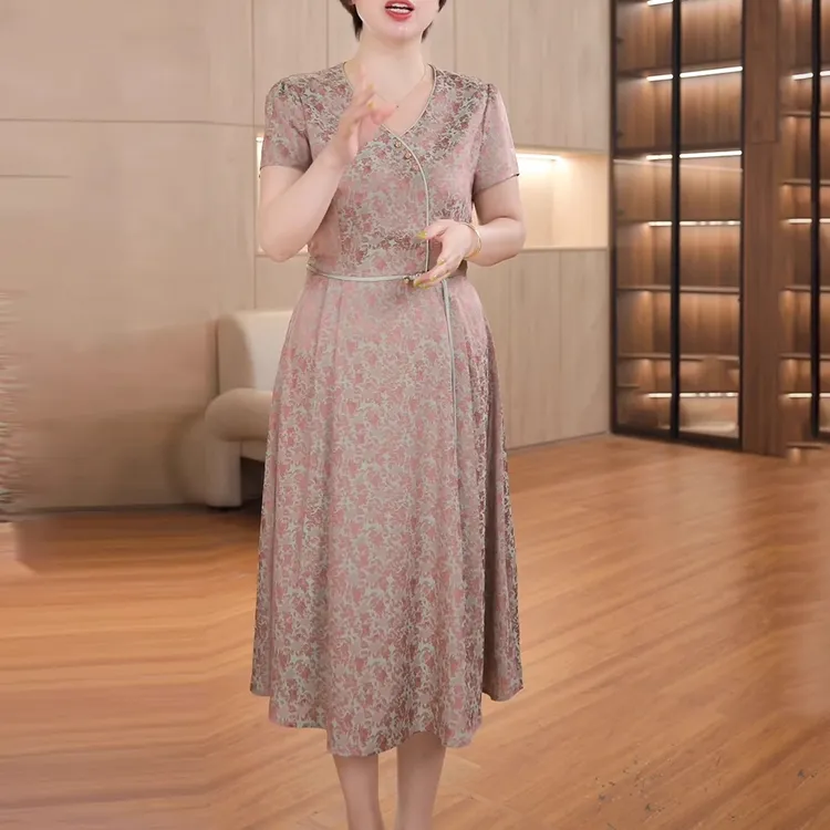 洋气妈妈装夏季中长款连衣裙中老年女装气质裙子时尚显瘦碎花长裙