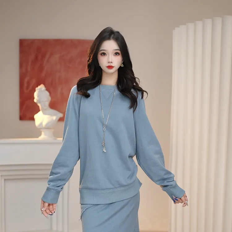 AMASS/阿玛施 时尚休闲百搭纯色圆领廓形高能感长袖卫衣5301072