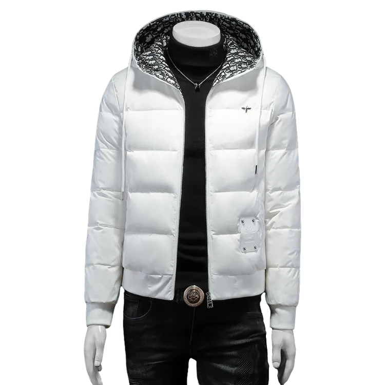 贾鲁萨加高端时尚秋冬加厚休闲羽绒服男士潮牌保暖白鸭绒连帽外套