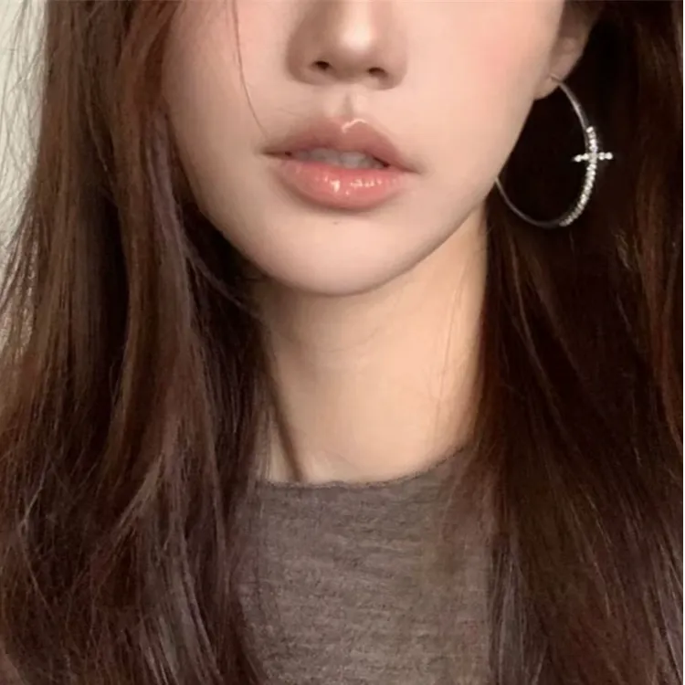 铜合金耳饰 夸张闪钻十字架素圈大圆环7cm耳环耳圈设计高级感耳钉