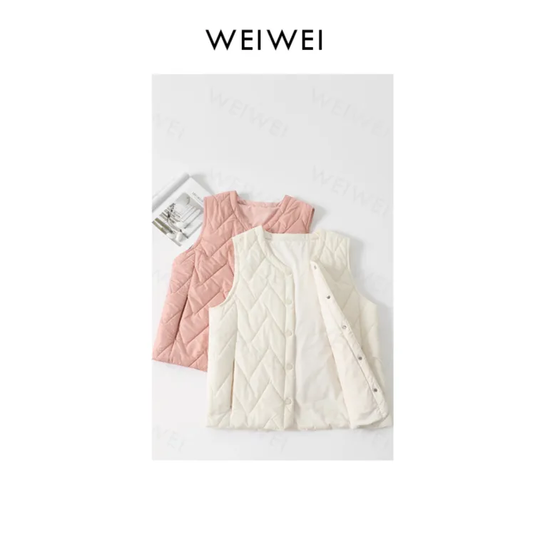 【特价】标准格子厚款宽松型方领绗缝马甲保暖直下摆冬季秋冬2501