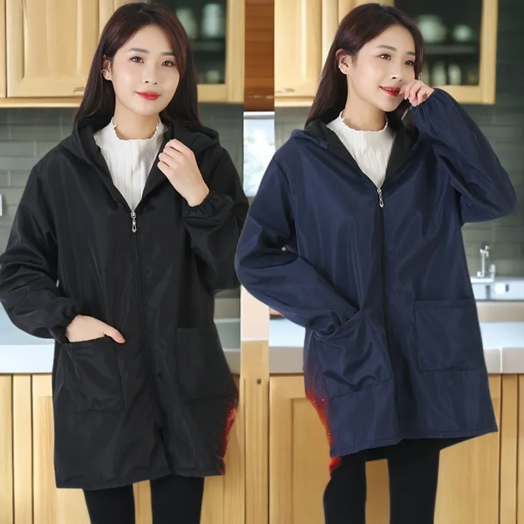 冬天加绒罩衣工作服防水罩衣加绒成人加厚防污防油厨房围裙长袖