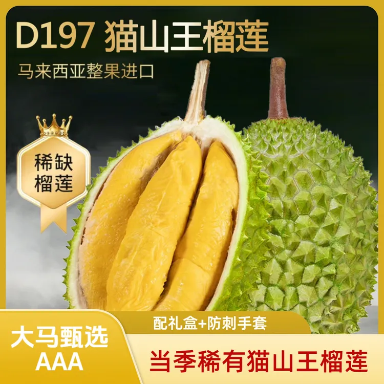 稀有当季AAA猫山王榴莲【礼盒装】甄选马来西亚3A液氮整果顺丰冷链