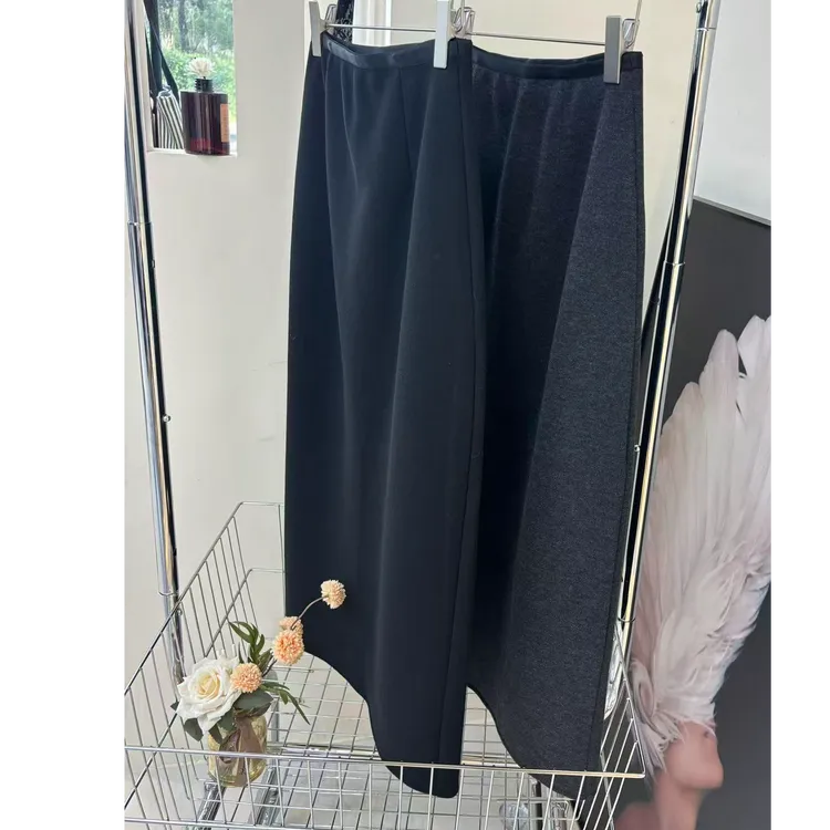 【摩姐姐欧韩]】9966秋冬新款后开叉松紧腰垂感显瘦直筒毛呢一步裙
