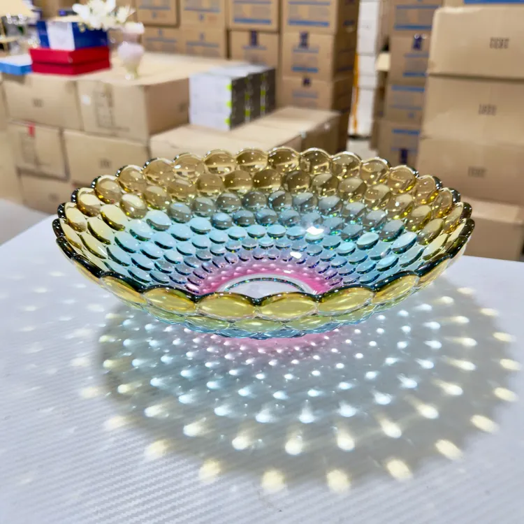 【尾货，少量库存】彩色玻璃大号雨珠果盘果盘最新款2025高档大气