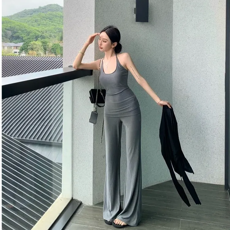 2025夏季新款时尚套装气质显瘦洋气休闲百搭性感吊带宽松阔腿长裤