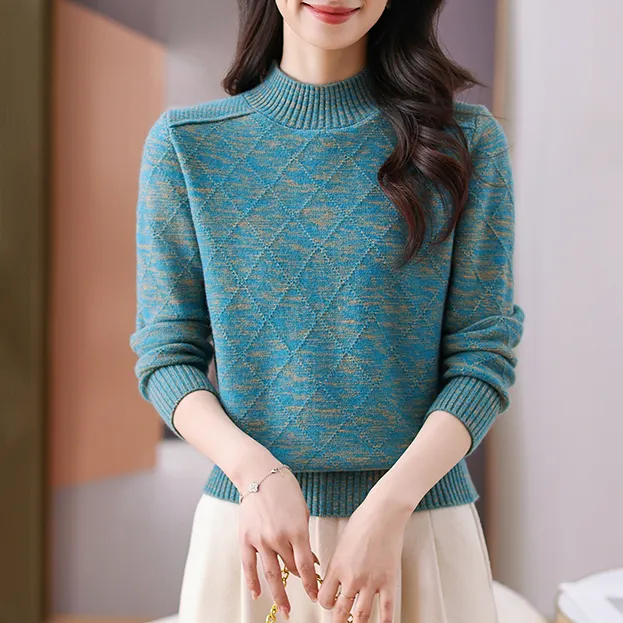 半高领保暖羊毛衣针织时尚百搭厚款花纱提花打底衫毛衣树脂固色
