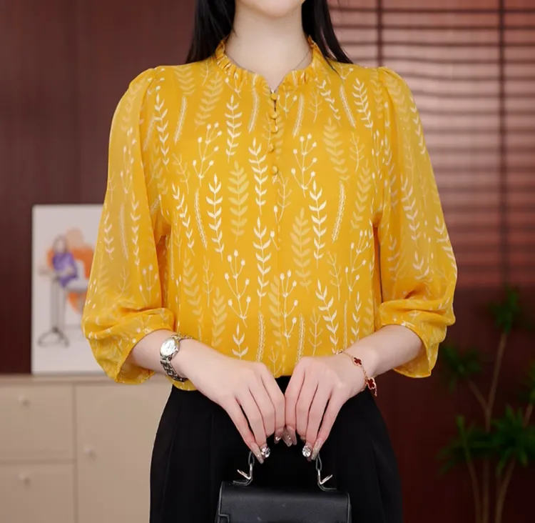 2025年初秋款金麦减龄百搭女衬衫修身款女装上衣洋气气质套头0912