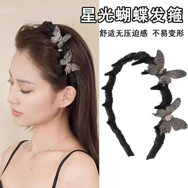 蝴蝶花语发箍仙新款闪亮波浪锯齿发高颅顶头箍发箍工具