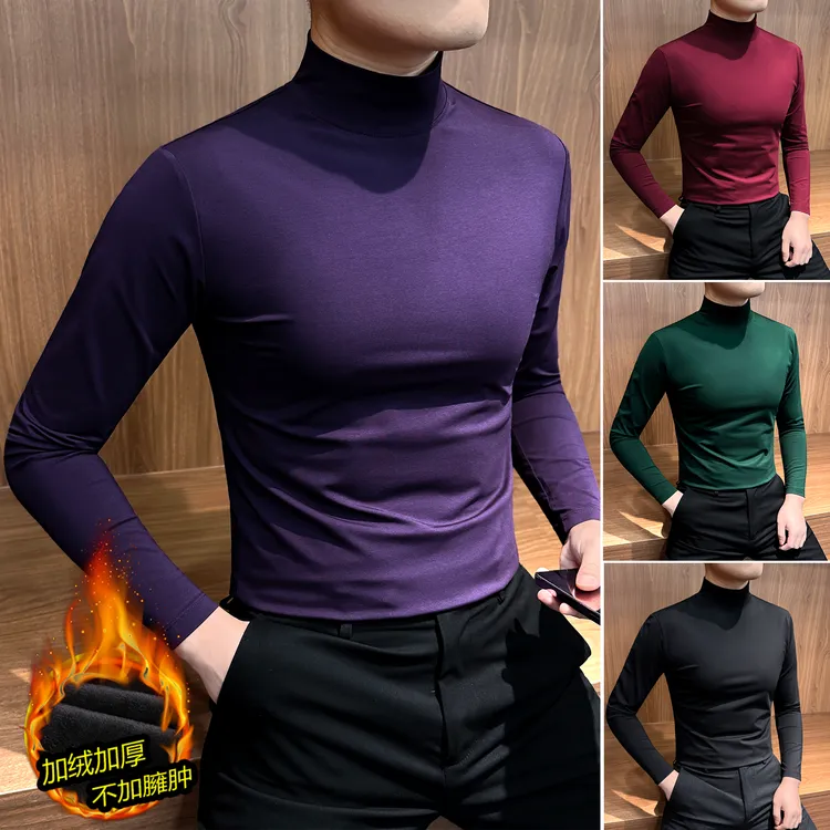 半高领莫代尔打底衫男款爆款2025新款秋冬季加绒内搭男士长袖T恤