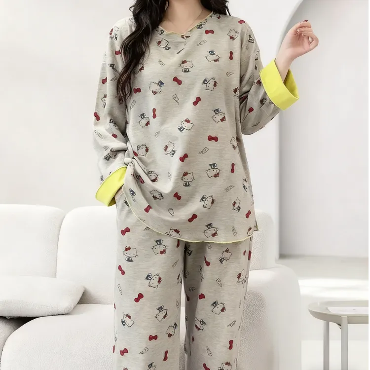 网红爆款KT猫卡通甜美长袖家居服印花长袖休闲家居服套装女韩版