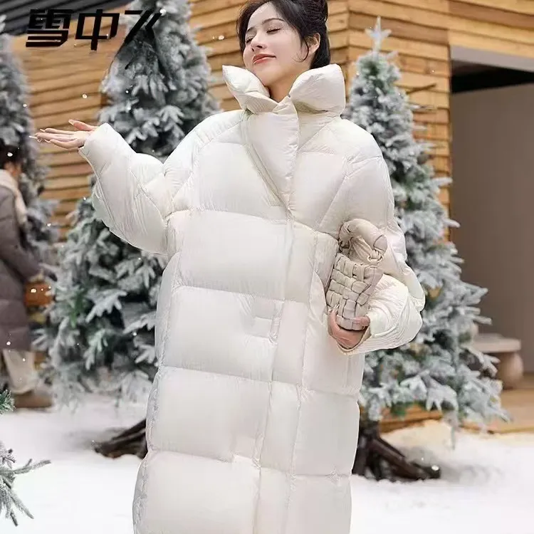 新款雪 中 飛鹅 绒 磁吸扣款气质保暖羽绒服女冬季新款过膝洋气