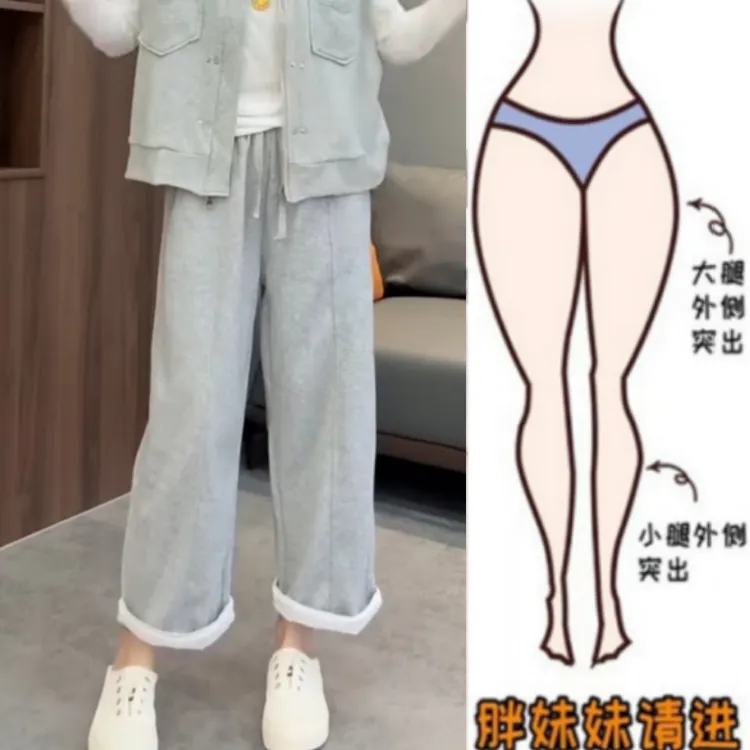 格洛森早秋新款宽松时尚舒适阔腿休闲卫裤高腰显瘦百搭直筒九分裤