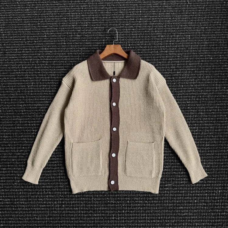 THON BERRY秋冬男复古翻领针织开衫纯色毛衣休闲百搭潮款MK015