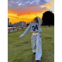 YWBY女生韩系ins衣服美式辣妹长袖t恤女百搭舒适宽松运动风卫衣