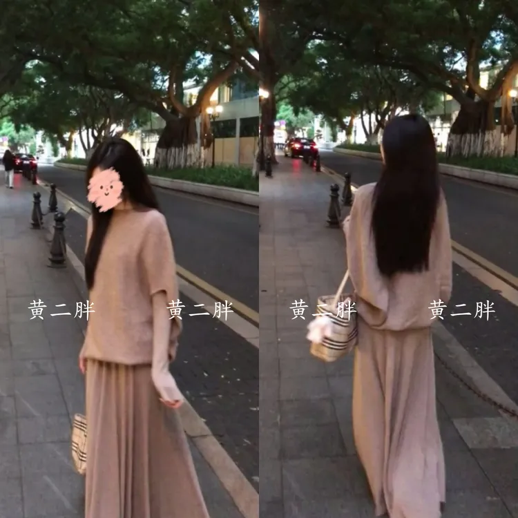 秋冬新款高级设计感针织衫斗篷上衣毛衣+高腰内搭连衣裙长裙套装