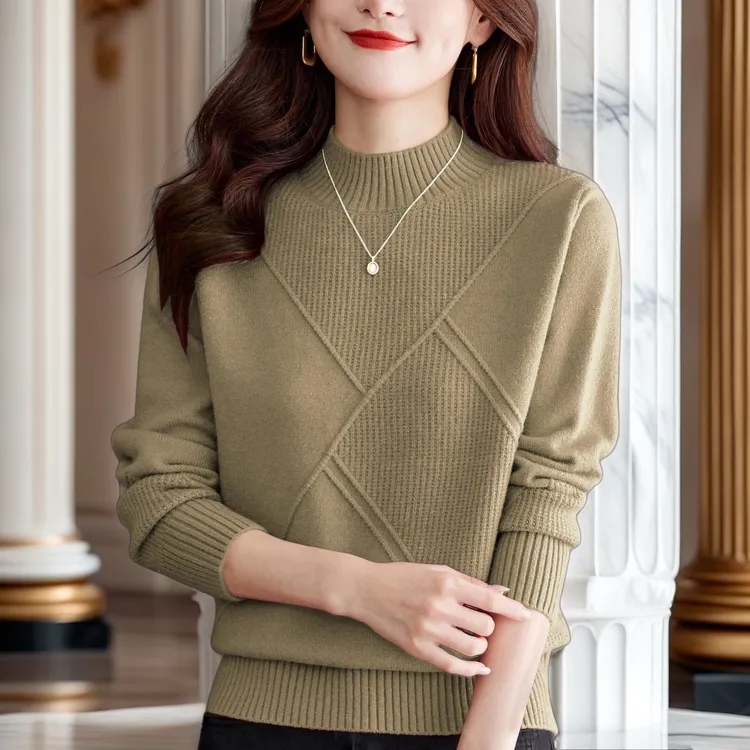 针织羊绒衫女2025秋冬新款中年妈妈百搭女士半高领毛衣