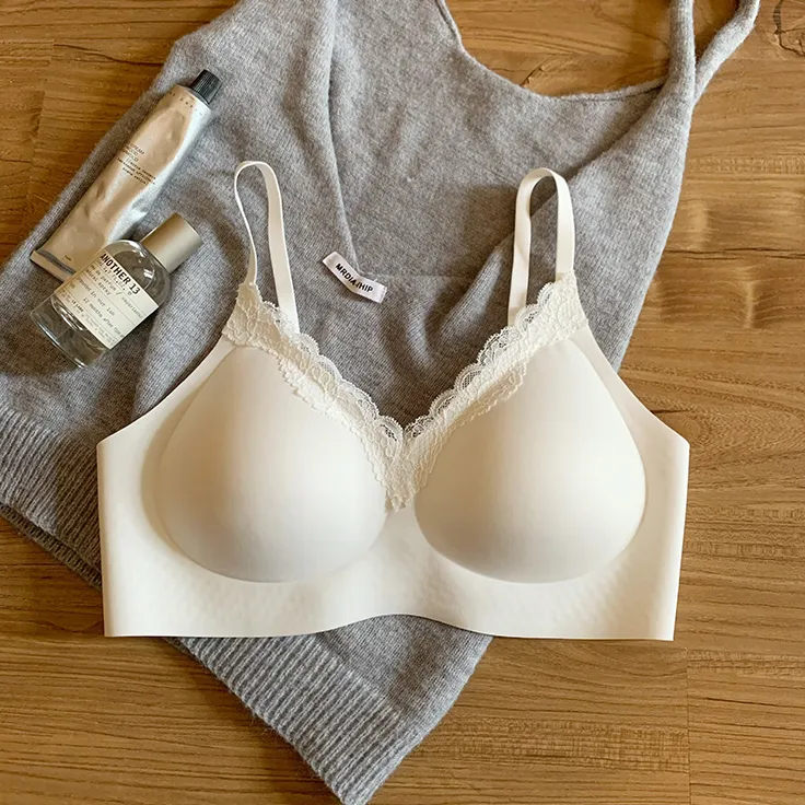 舒适棉花糖bra~蕾丝内衣女小胸聚拢薄款固定杯透气提拉无痕文胸罩