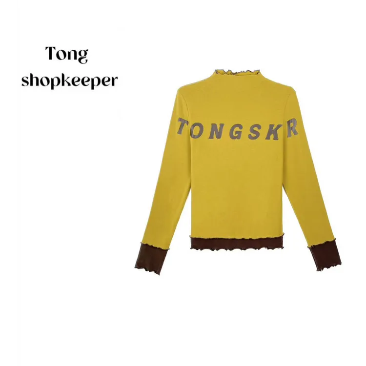 QJ/彤掌柜1683209 冬季26绵羊毛假两件波边领设计字母保暖上衣