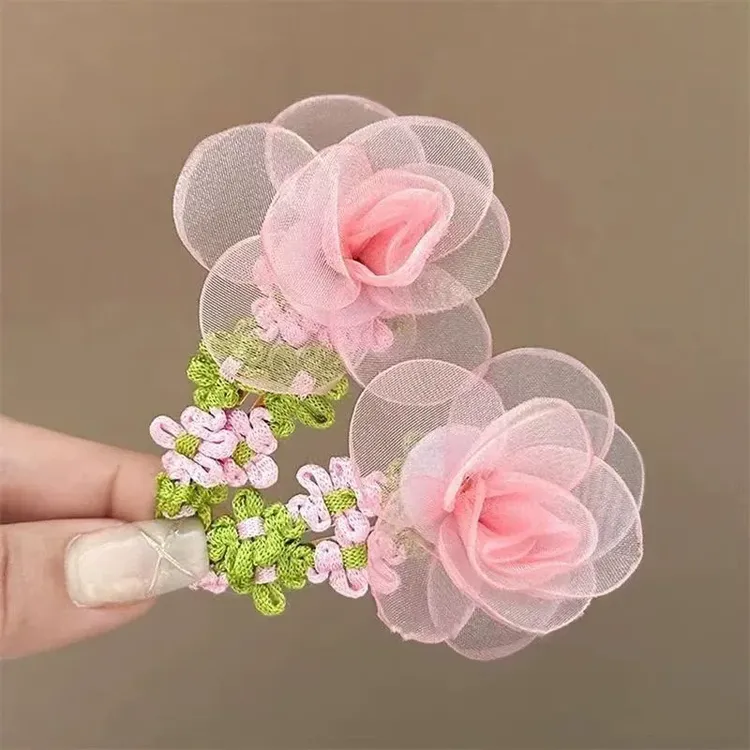 温柔超仙网纱花朵发夹甜美氛围感刘海夹前额BB夹气质侧边夹发饰