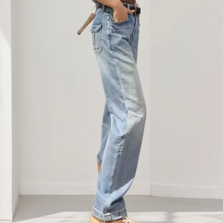 2026年春秋新款后兜立体直筒窄版宽松显瘦时尚百搭加绒加厚牛仔裤