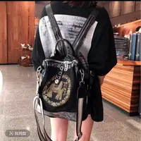 《晶晶粉丝专属》双肩包拉链韩式时尚水洗几何图案女士重工黑色