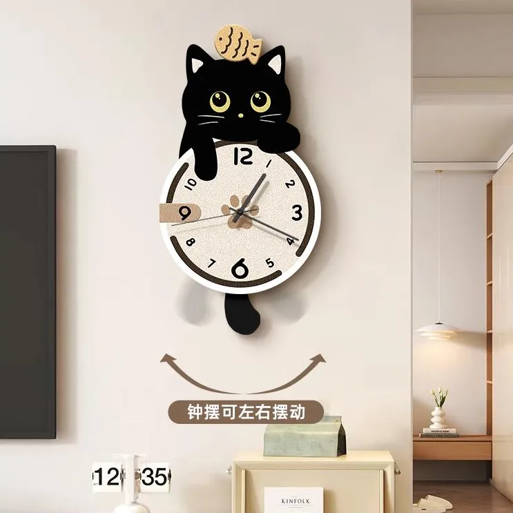现代简约猫咪钟表挂钟客厅2025年新款创意时钟挂墙高级感餐厅挂表
