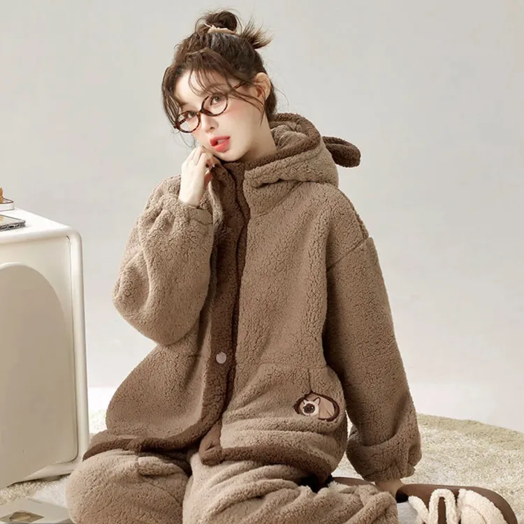 现货链接2025新款冬季加厚款家居服小熊卡通可爱款经典百搭加绒