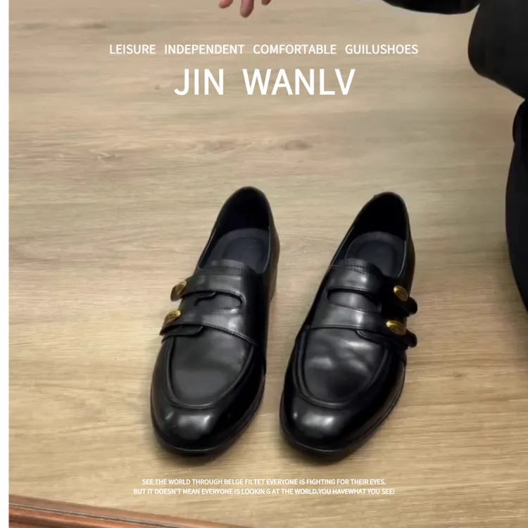 羊皮版~2025秋冬新款真皮乐福鞋女英伦风一脚蹬百搭舒适粗跟单鞋